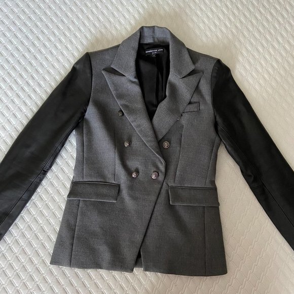 Generation Love Enzo Blazer with Leather Arms and Grey Wool Body. Sz XS EUC - Picture 5 of 16